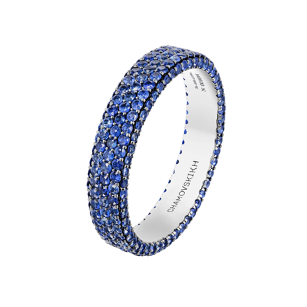 Обручальное кольцо с сапфирами, белое золото