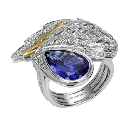 Кольцо с танзанитом и бриллиантами, белое золото