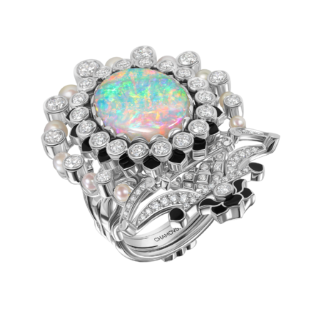 Кольцо с опалом и бриллиантами, белое золото, н.керамика