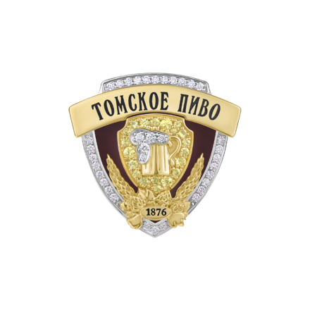 Нагрудный знак с бриллиантами и сапфирами жёлтое и белое золото, н.керамика