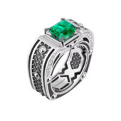 Кольцо с изумрудом и бриллиантами, белое золото, н.керамика