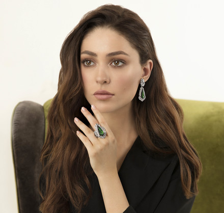 Кольцо с турмалином верделитом и бриллиантами, белое золото 2