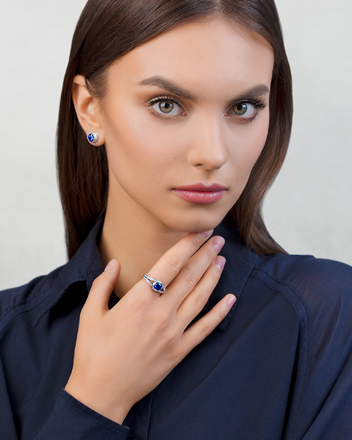 Кольцо с сапфиром и бриллиантами, белое золото 2