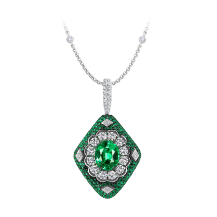 Подвес с изумрудами и бриллиантами, белое золото