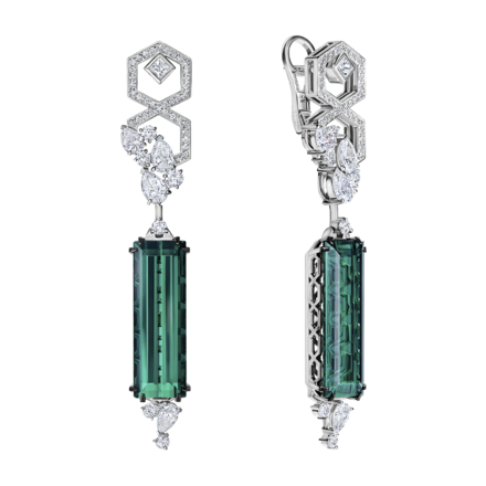 Серьги с верделитами и бриллиантами, белое золото