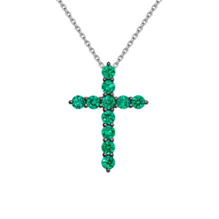Колье с изумрудами и бриллиантом, белое золото