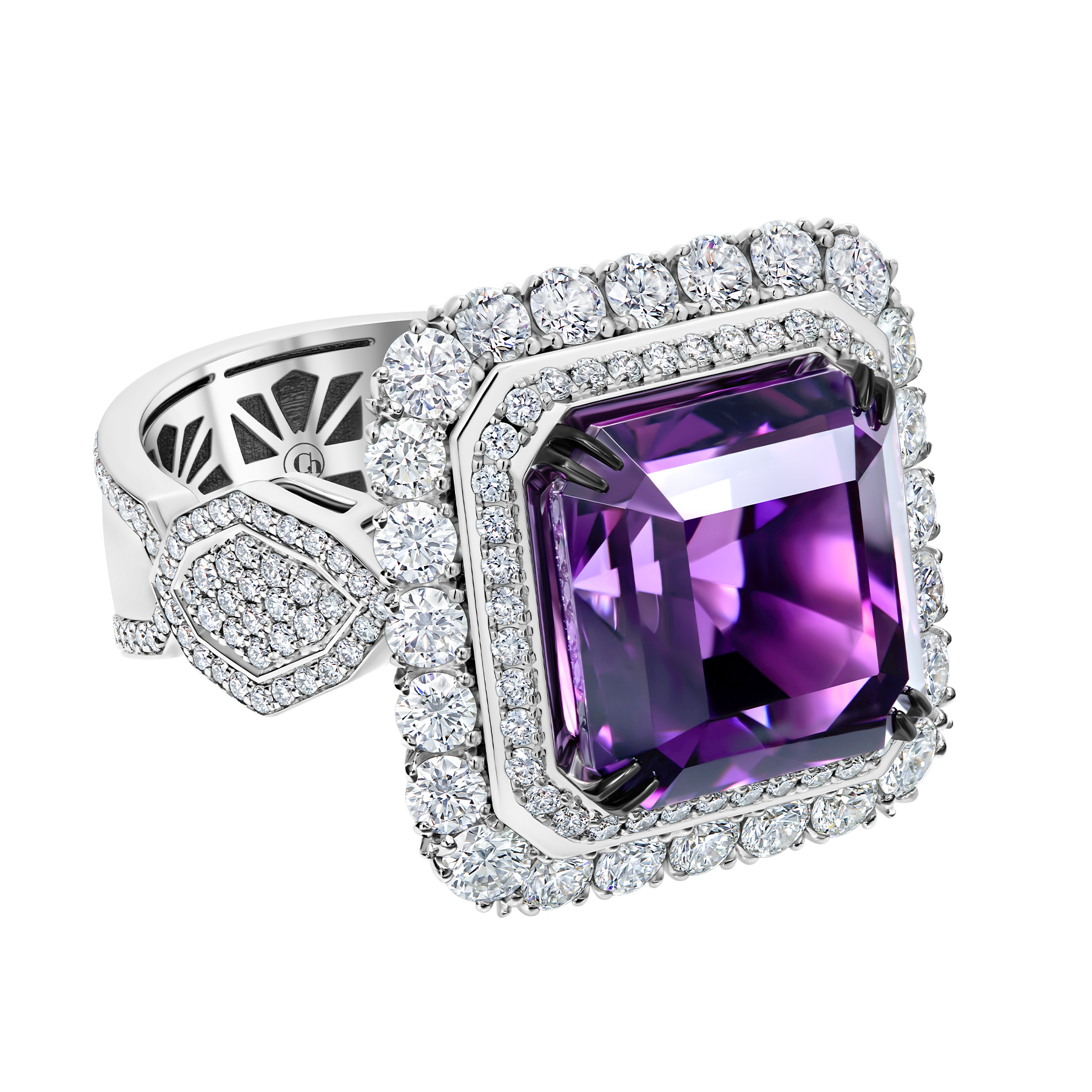 Кольцо с аметистом и бриллиантами, белое золото