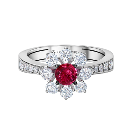 Кольцо с рубином и бриллиантами, белое золото 2
