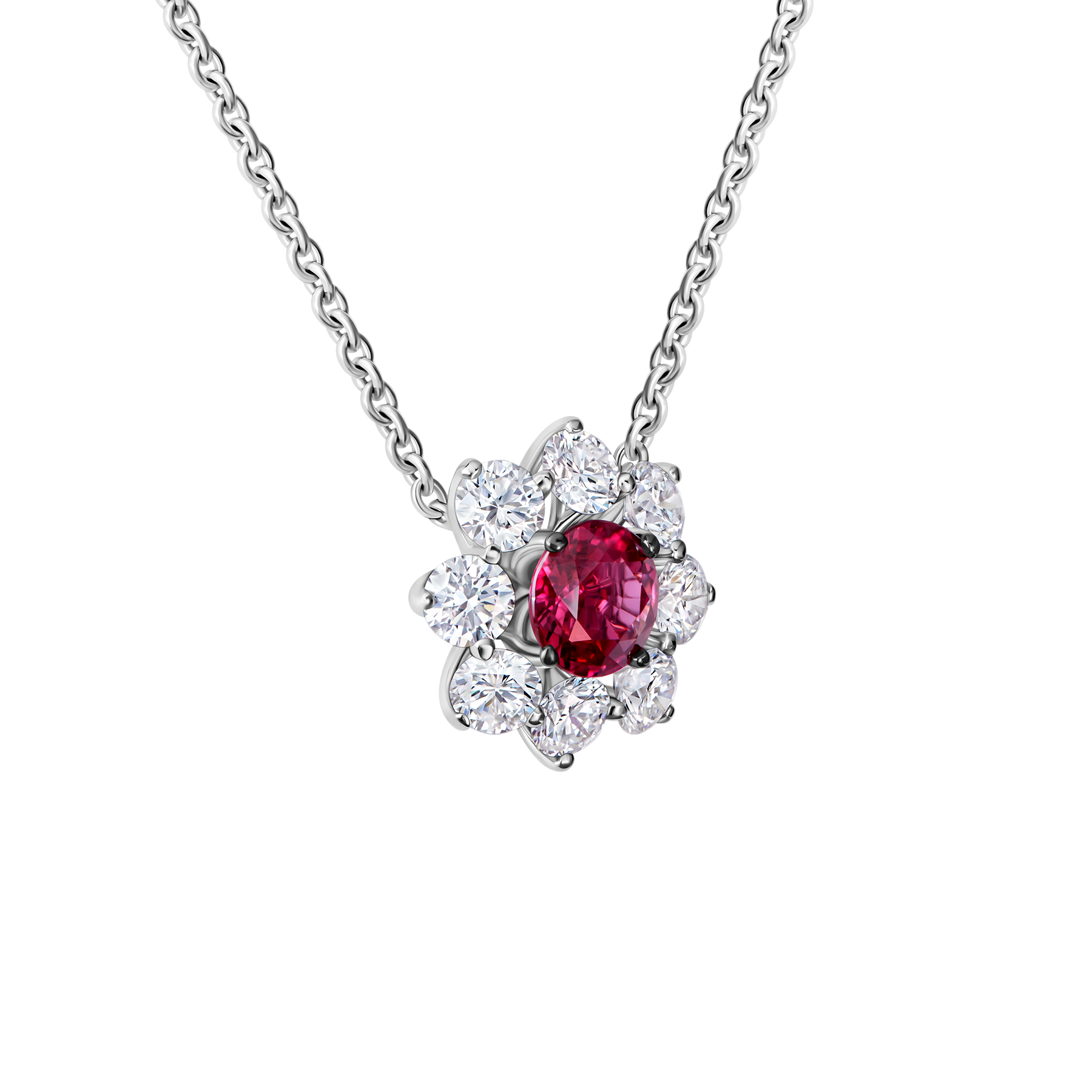 Колье с рубином и бриллиантами, белое золото