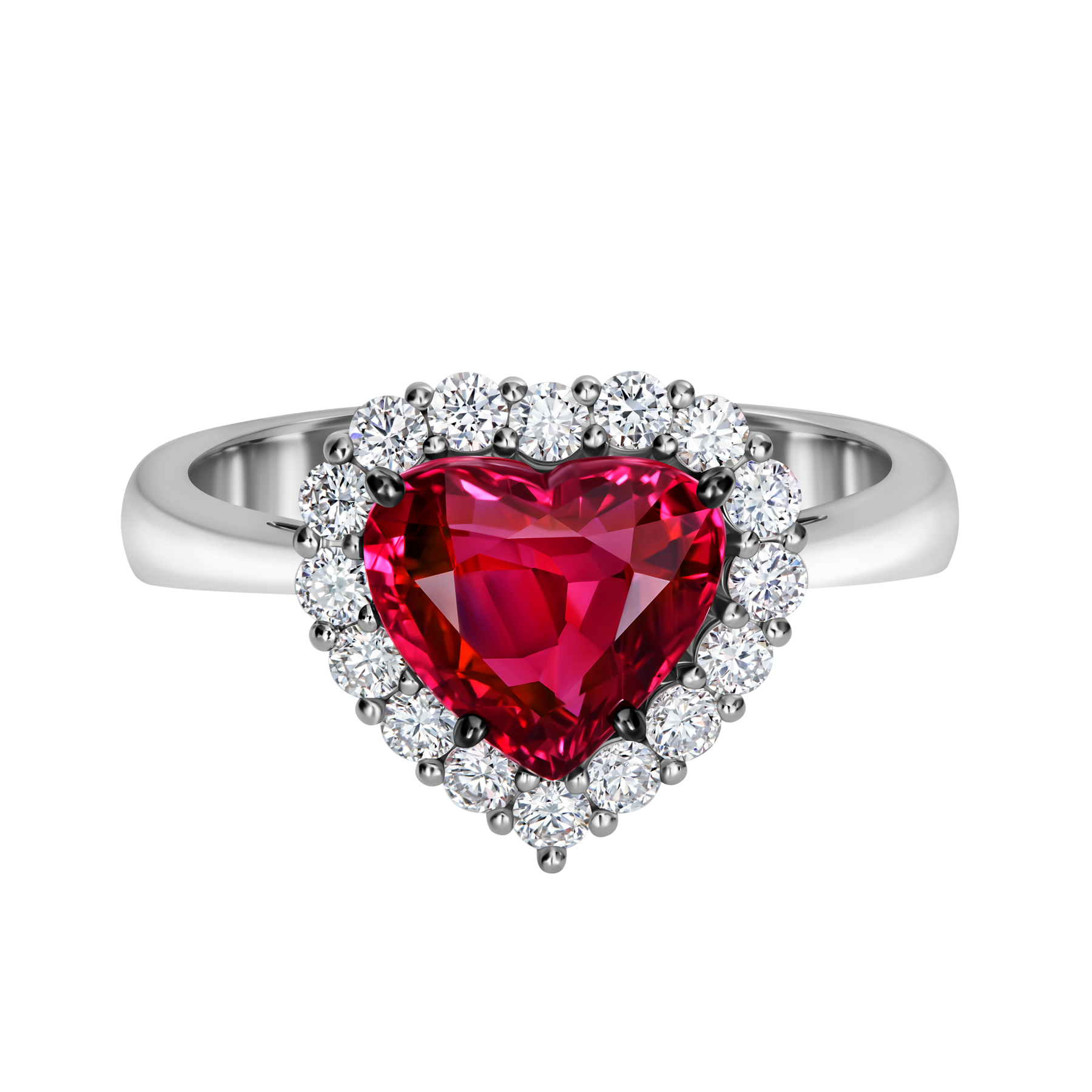 Кольцо с рубином и бриллиантами, белое золото