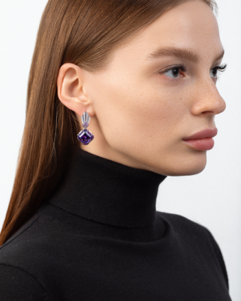 Серьги с аметистами и бриллиантами, белое золото 2