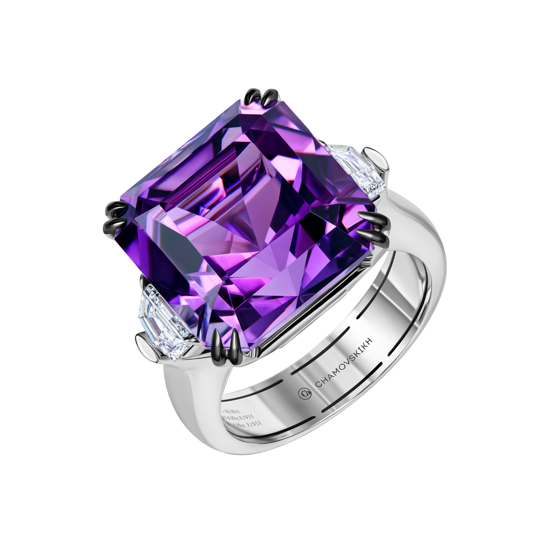 Кольцо с аметистом и бриллиантами, белое золото