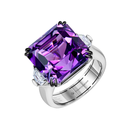Кольцо с аметистом и бриллиантами, белое золото