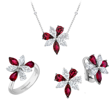 Сет с рубинами и бриллиантами, белое золото