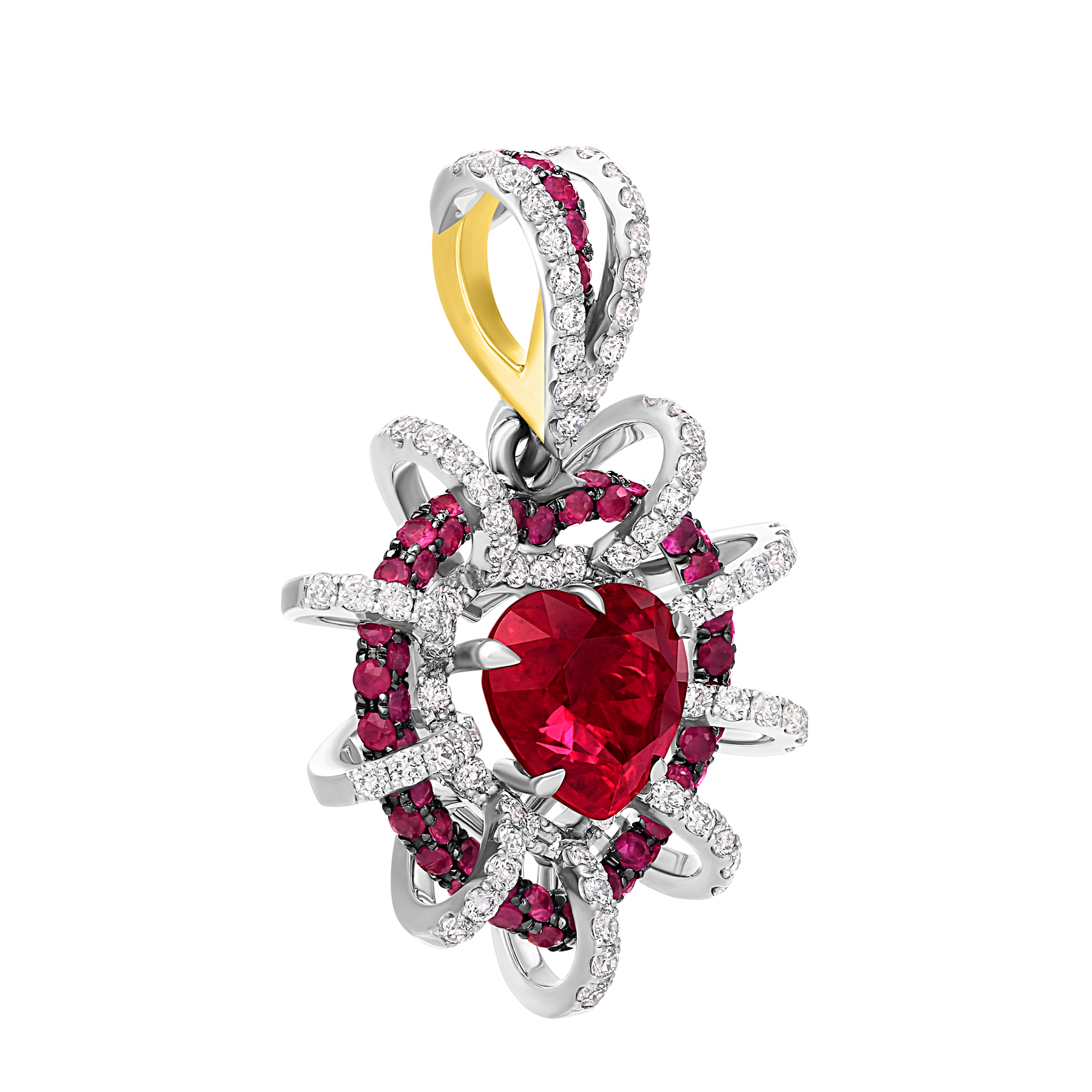 Подвес с рубинами и бриллиантами, белое и жёлтое золото