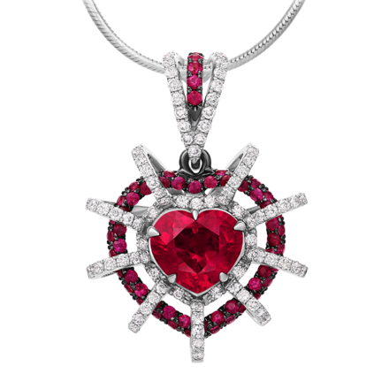 Подвес с рубинами и бриллиантами, белое и жёлтое золото