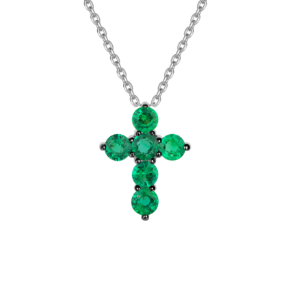 Колье с изумрудами и бриллиантом, белое золото