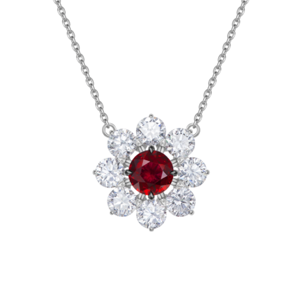 Колье с рубином и бриллиантами, белое золото