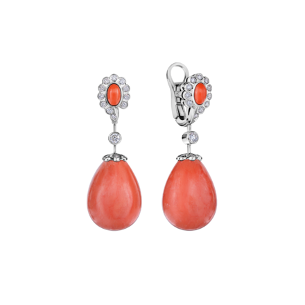 Серьги с бриллиантами и кораллами, белое золото