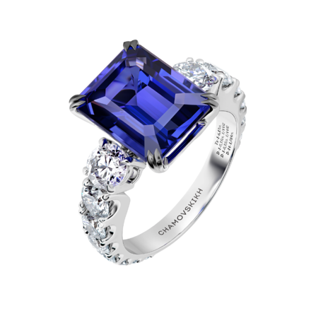 Кольцо с танзанитом и бриллиантами, белое золото