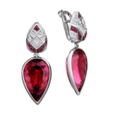 Серьги с турмалинами рубеллитами, бриллиантами и рубинами, белое золото