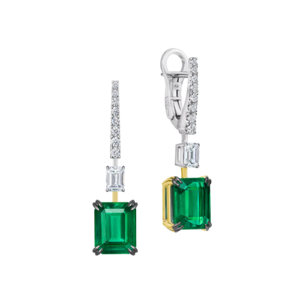 Серьги с изумрудами и бриллиантами, белое и желтое золото