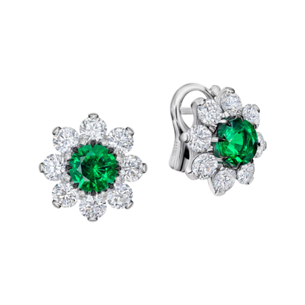 Серьги с изумрудами и бриллиантами, белое золото