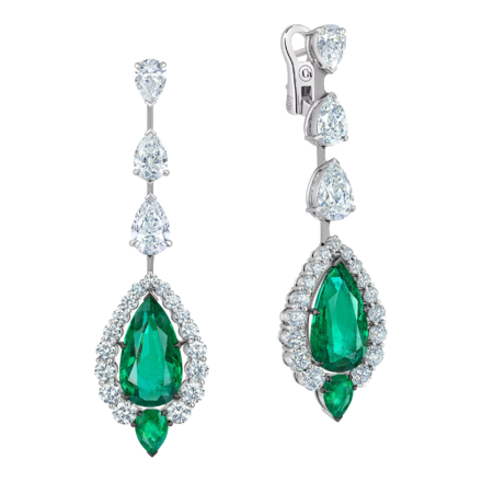 Серьги с изумрудами и бриллиантами, белое золото