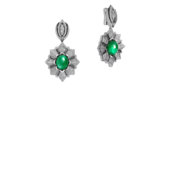 Серьги с изумрудами, бриллиантами и жемчугом, белое золото, н.керамика