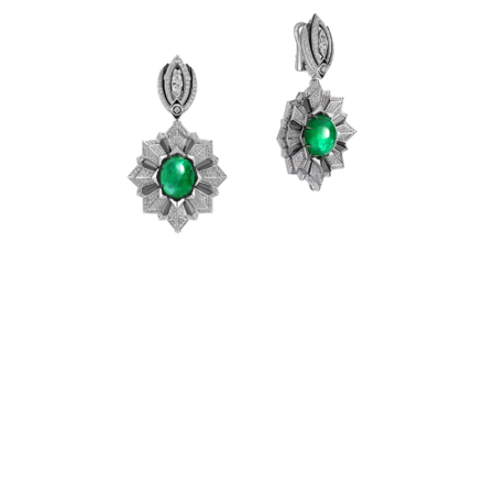 Серьги с изумрудами, бриллиантами и жемчугом, белое золото, н.керамика 2