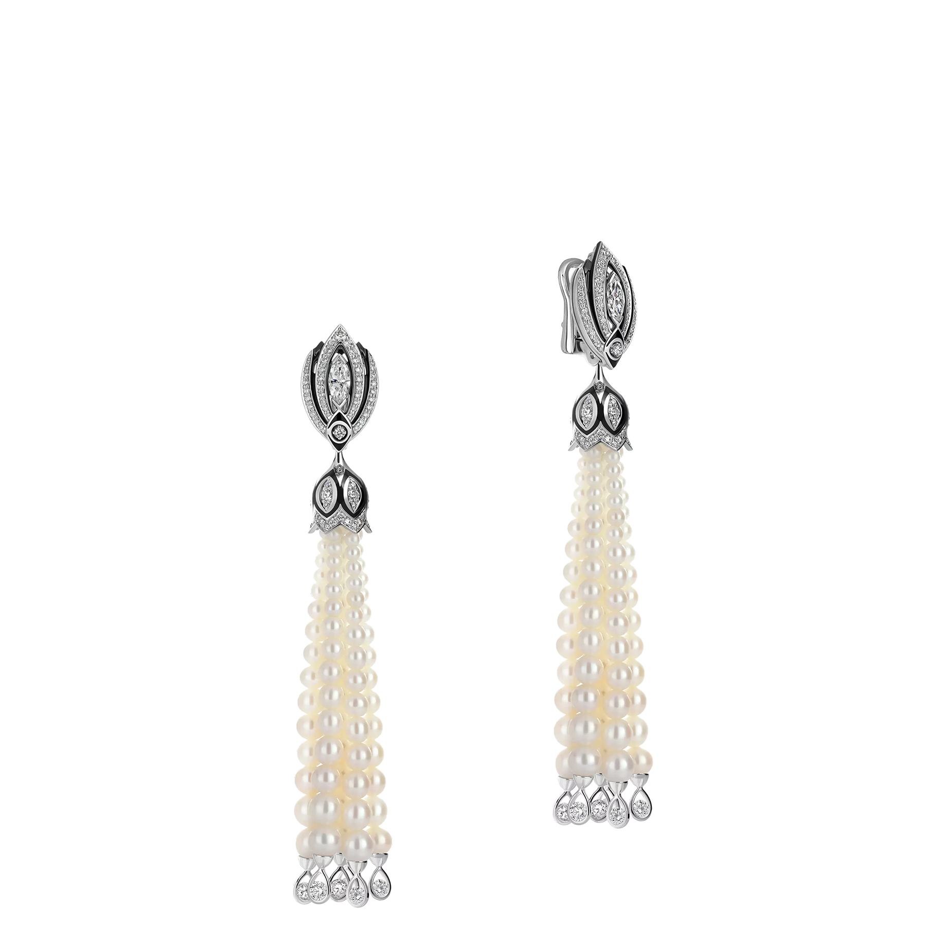 Серьги с изумрудами, бриллиантами и жемчугом, белое золото, н.керамика