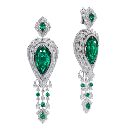 Серьги с изумрудами и бриллиантами, белое золото