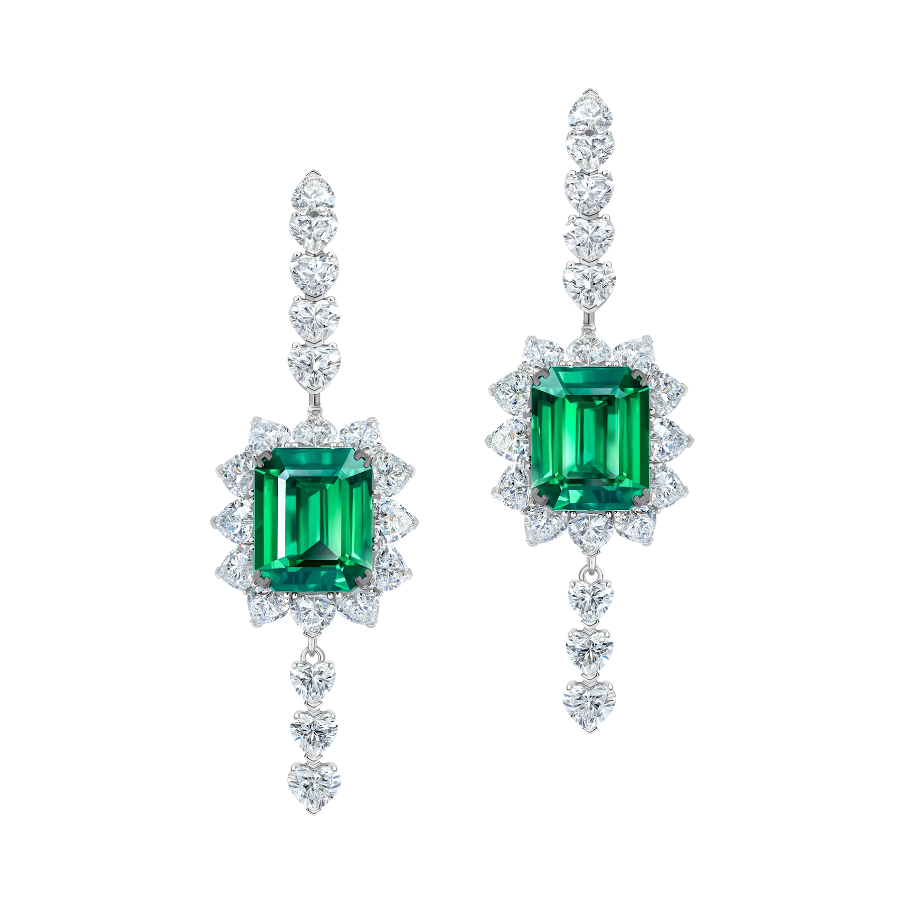Серьги с изумрудами и бриллиантами, белое золото