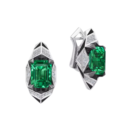 Серьги с изумрудами и бриллиантами, белое золото, н.керамика