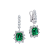 Серьги с изумрудами и бриллиантами, белое золото