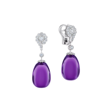 Серьги с аметистами и бриллиантами, белое золото