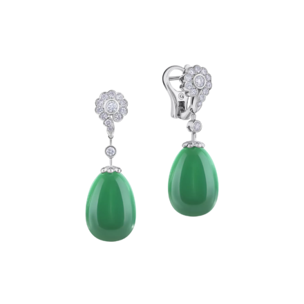 Серьги с зелёным кварцем и бриллиантами, белое золото