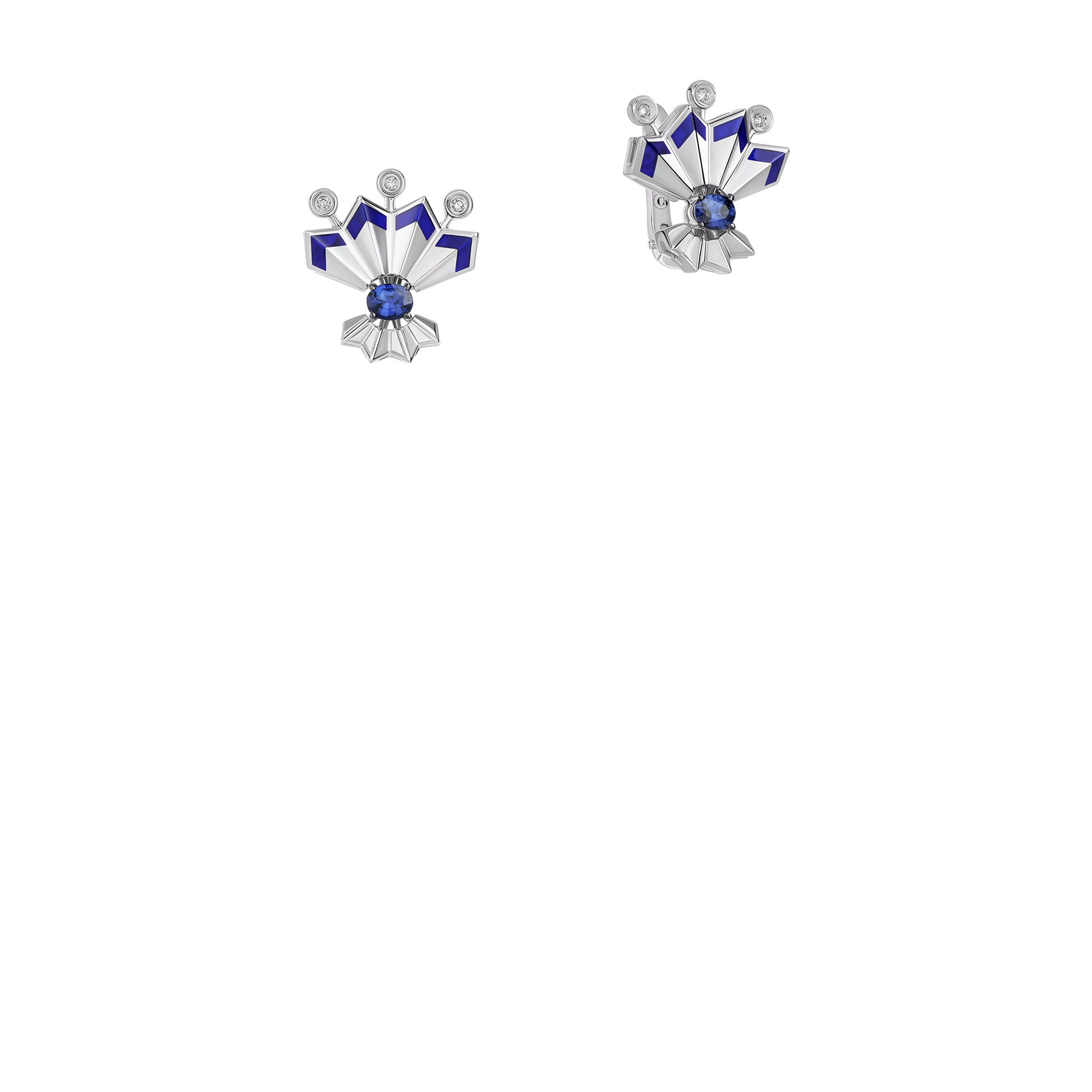 Серьги с сапфирами и бриллиантами, белое золото, н.керамика