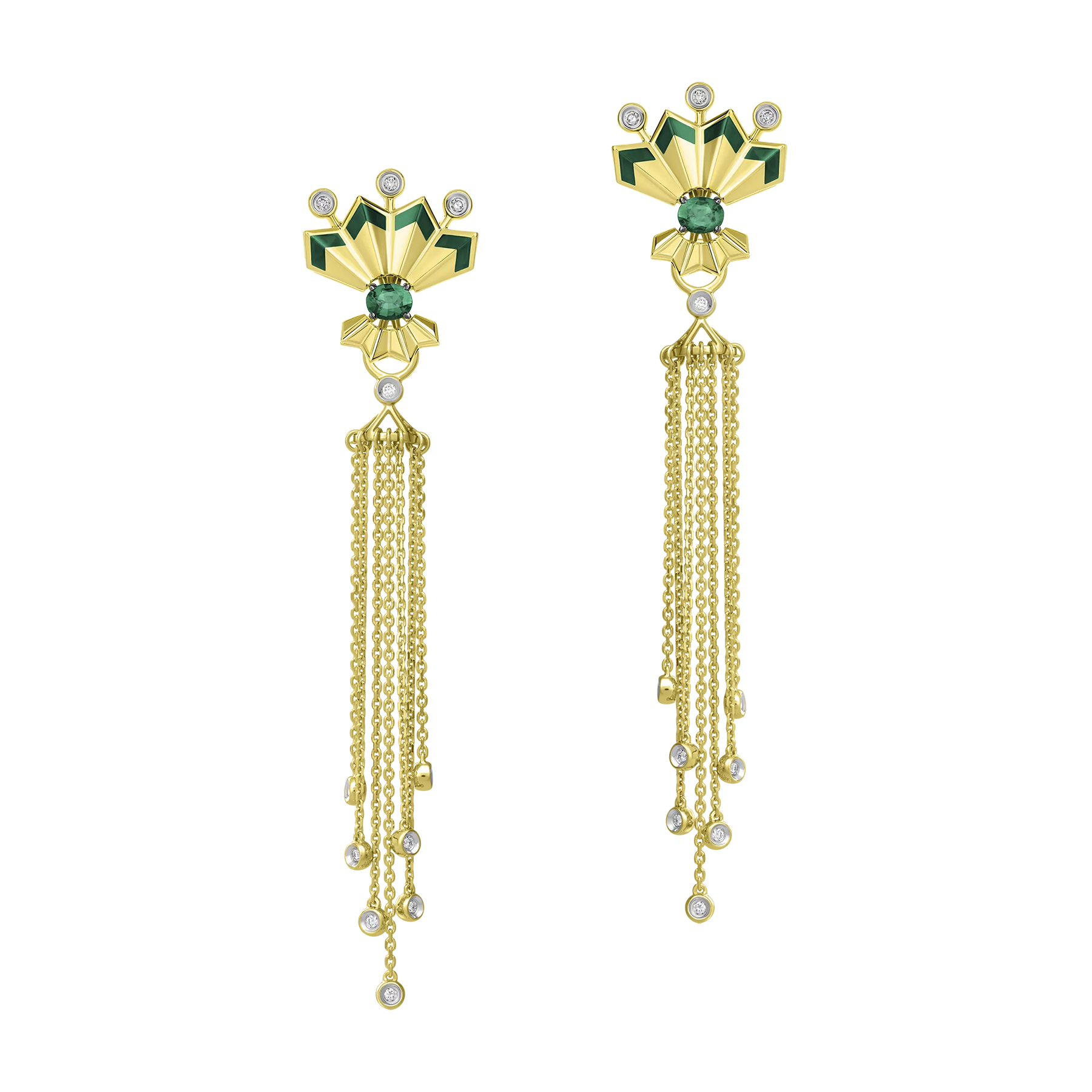 Серьги с изумрудами и бриллиантами, желтое золото, н.керамика