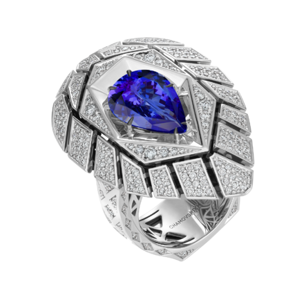 Кольцо с танзанитом и бриллиантами, белое золото
