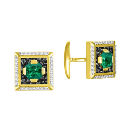 Запонки с изумрудами и бриллиантами, желтое золото