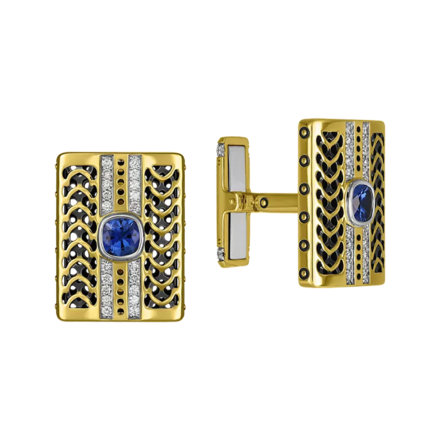 Запонки с сапфирами и бриллиантами, желтое золото