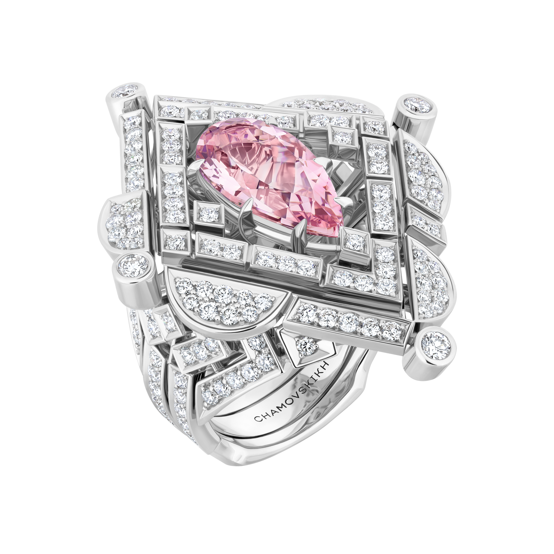 Кольцо с морганитом и бриллиантами, белое золото