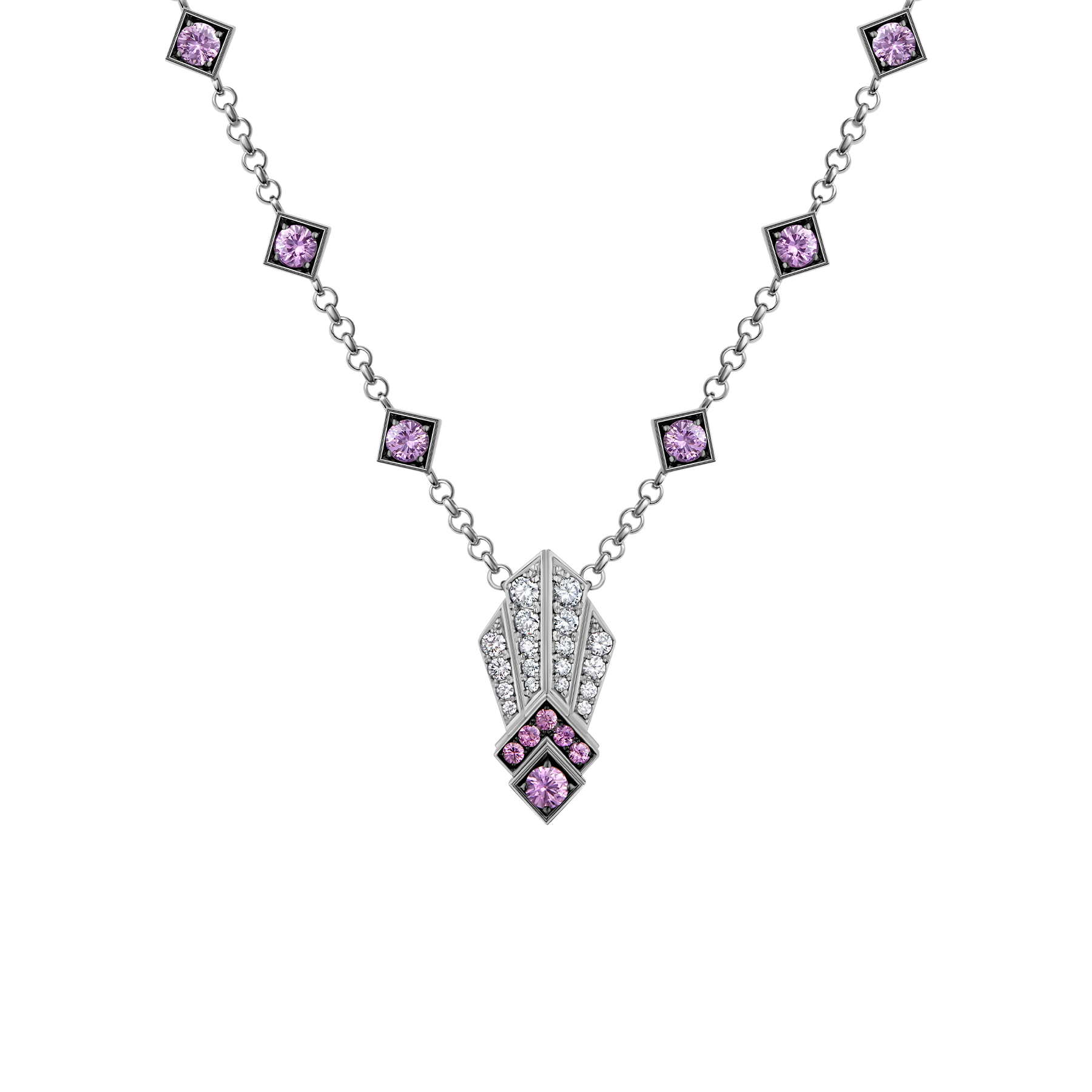 Колье с розовыми сапфирами и бриллиантами, белое золото