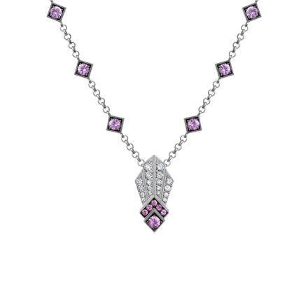 Колье с розовыми сапфирами и бриллиантами, белое золото