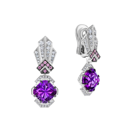 Серьги с аметистами, бриллиантами и сапфирами, белое золото