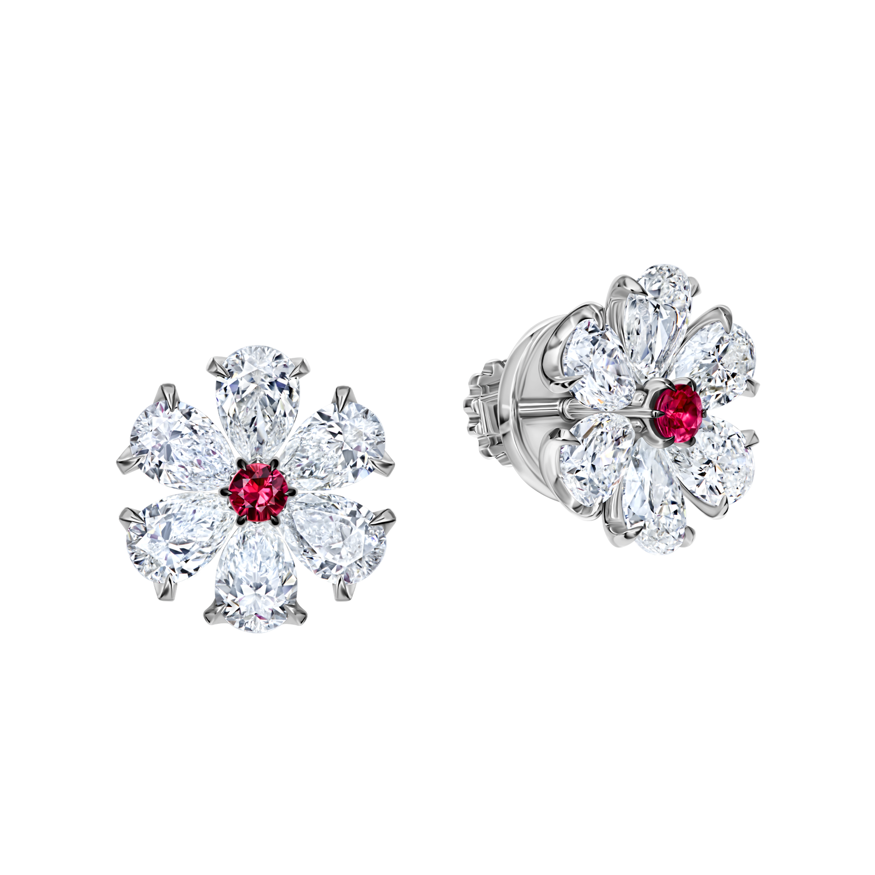 Пусеты с рубинами и бриллиантами, белое золото