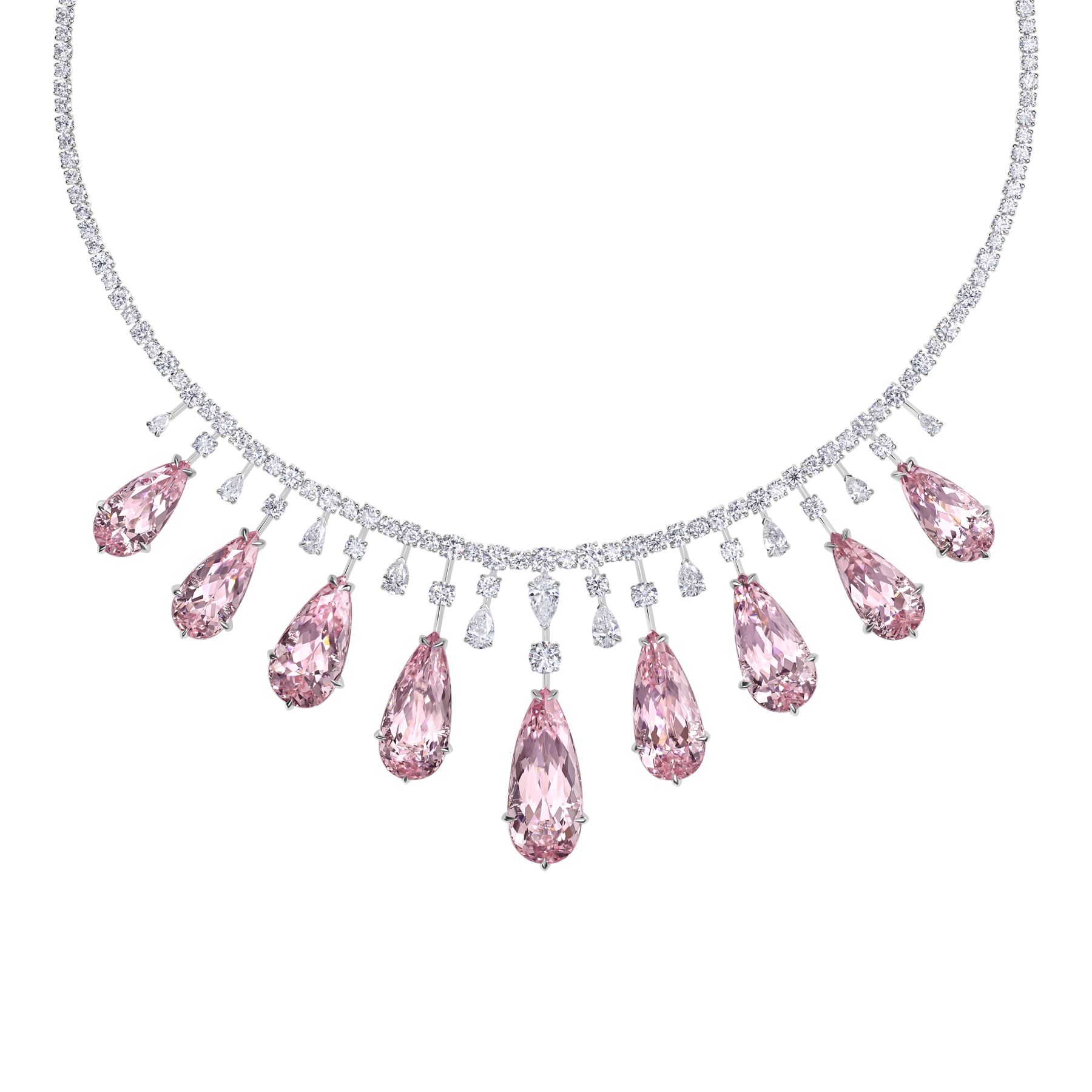 Колье с морганитами и бриллиантами. белое золото