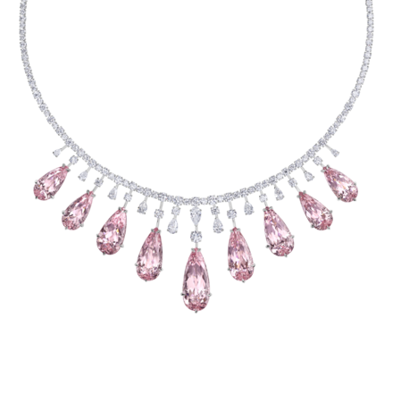 Колье с морганитами и бриллиантами. белое золото