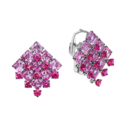 Серьги с рубинами и розовыми сапфирами, белое золото, нанокерамика